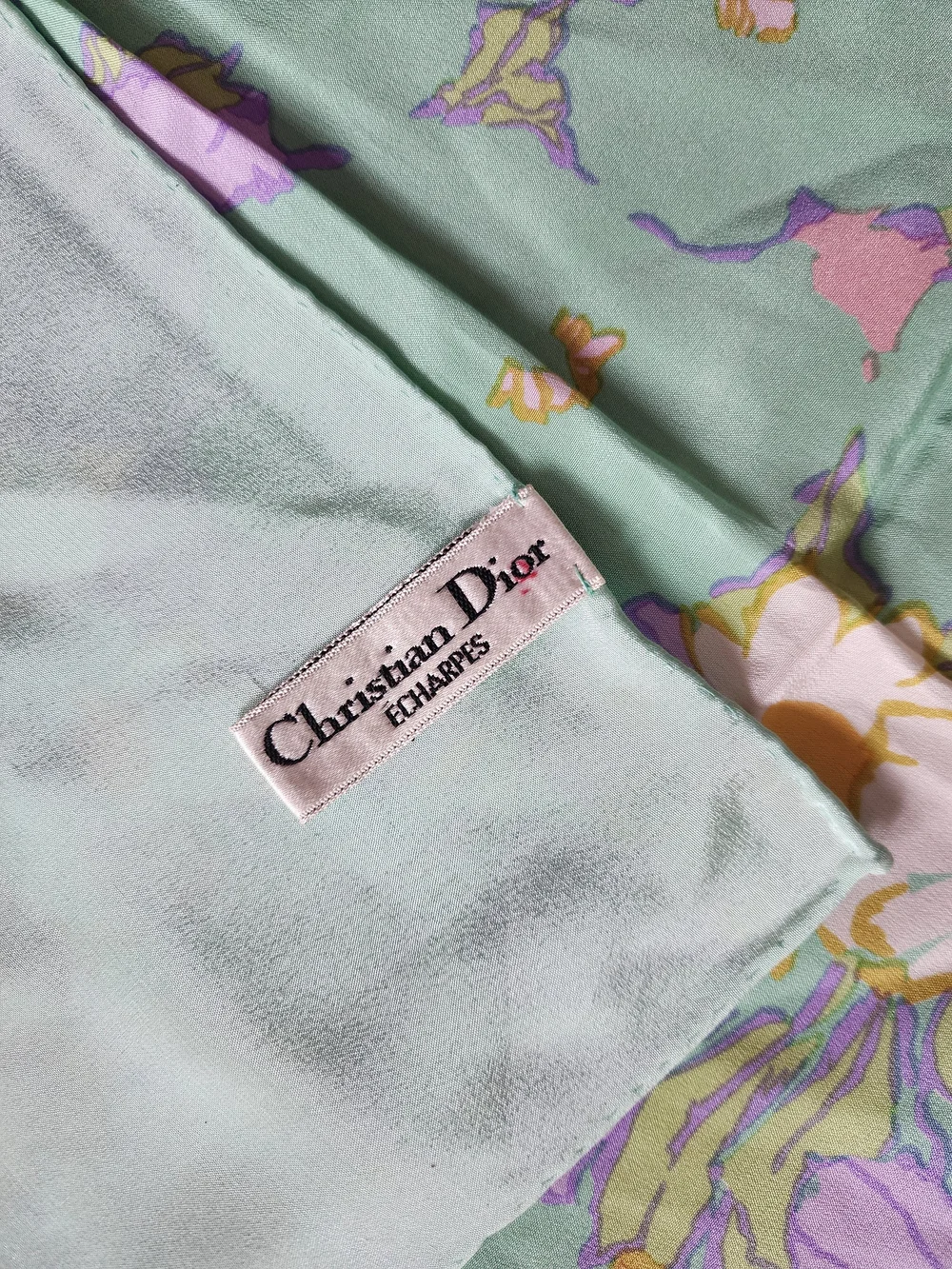 Auth Dior Pastel Floral Silk Scarf - Mint, Pink & White